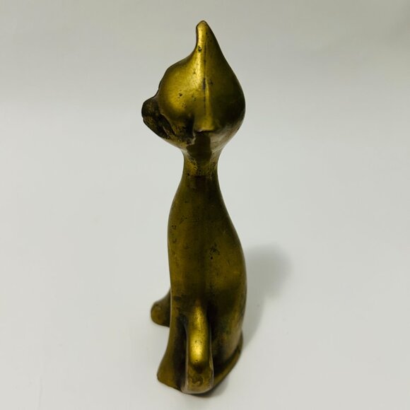 Vintage Mid Century Modern MCM Solid Brass Siamese Cat 6" - Picture 4 of 14